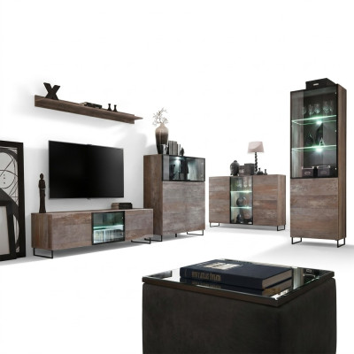 Ensemble de meubles bas pour téléviseur avec unité murale de design, 2 vitrines, meuble bas pour téléviseur, ensemble d'ameublement 5 pièces.