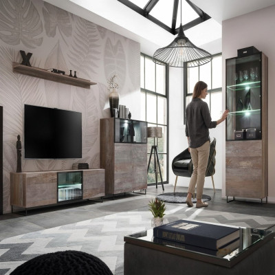 Ensemble de salon moderne avec meuble TV, buffet bas de design, vitrine d'ameublement en bois neuf.
