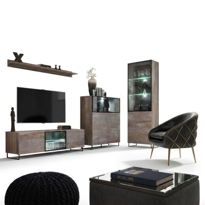 Ensemble de salon moderne avec meuble TV, buffet bas de design, vitrine d'ameublement en bois neuf.