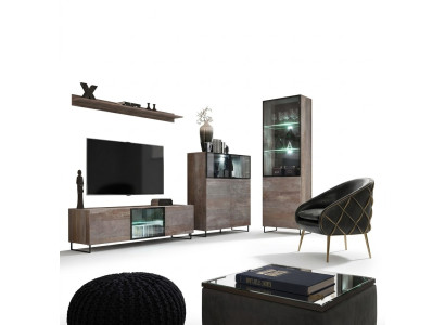 Ensemble de salon moderne avec meuble TV, buffet bas de design, vitrine d'ameublement en bois neuf.