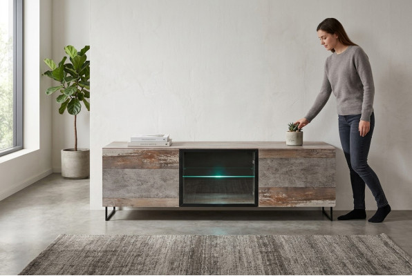 Luxe TV Lowboard Design moderne Mobilier Salon Bois Nouveau