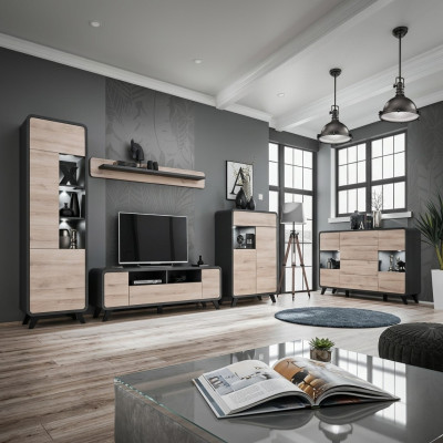 Ensemble de salon de 5 pièces avec support de TV, vitrine, étagère, meubles en bois