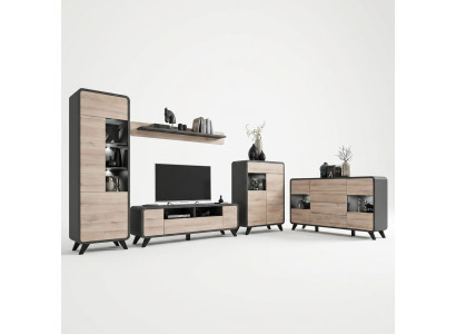 Ensemble de salon de 5 pièces avec support de TV, vitrine, étagère, meubles en bois