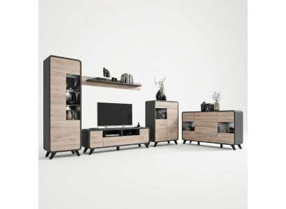 Ensemble de salon de 5 pièces avec support de TV, vitrine, étagère, meubles en bois