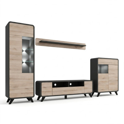 Set de salon Étagère murale Meuble TV bas Meubles en bois 2x Vitrine Unité murale nouveau