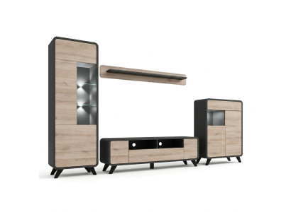 Set de salon Étagère murale Meuble TV bas Meubles en bois 2x Vitrine Unité murale nouveau