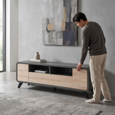 Meuble de télévision bas en bois de luxe pour salon design moderne avec unité murale de rangement buffet