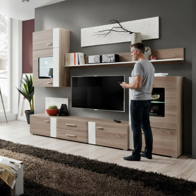 Unité murale TV Mur en bois Style moderne Étagère Mobilier de salon Armoire nouveau