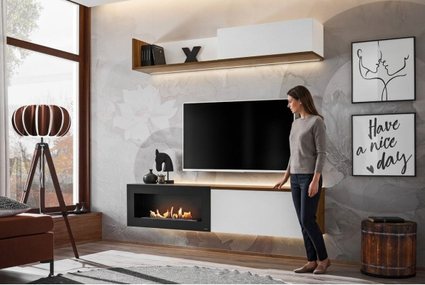 Meuble TV de salon avec cheminée Unité murale Étagère murale Meuble en bois Mobilier neuf