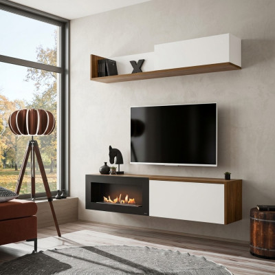 Meuble TV de salon avec cheminée Unité murale Étagère murale Meuble en bois Mobilier neuf