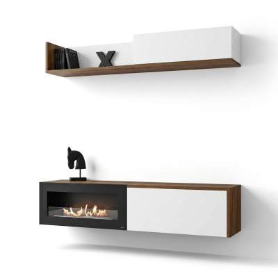 Meuble TV de salon avec cheminée Unité murale Étagère murale Meuble en bois Mobilier neuf