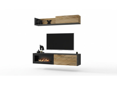 Meuble télé pour unité murale Salon Étagère Meuble TV avec Cheminée Moderne en Bois Marron