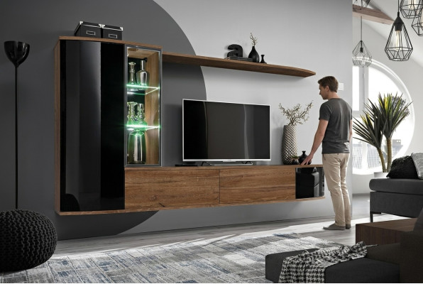 Ensemble d'unité murale de luxe pour le salon, support TV en bois, étagère murale, nouveau meuble mural