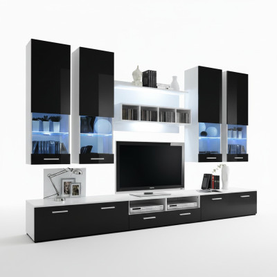 Unité murale Meuble noir Salon Designer de luxe Support TV en bois Étagère murale