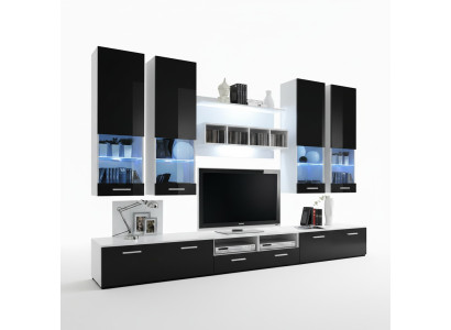Unité murale Meuble noir Salon Designer de luxe Support TV en bois Étagère murale