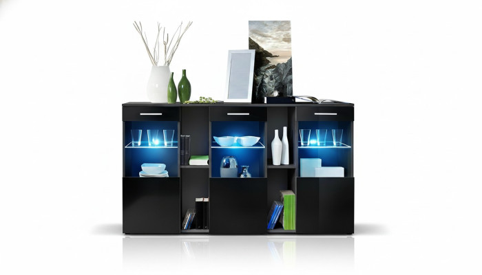 Bahut noir Designer Commode Salon Moderne Mobilier en Bois