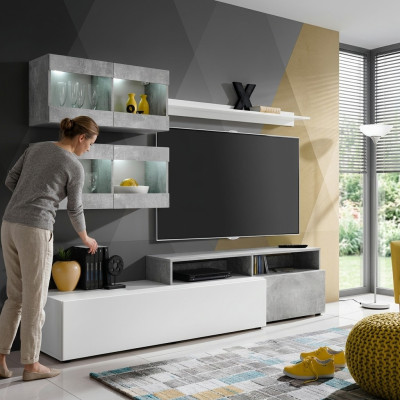 Mur de salon gris luxe moderne meuble TV