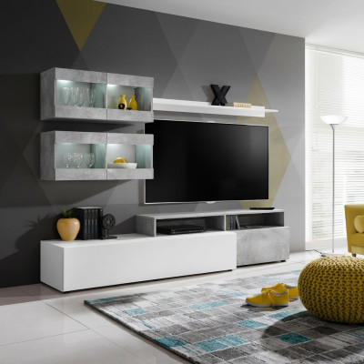 Mur de salon gris luxe moderne meuble TV