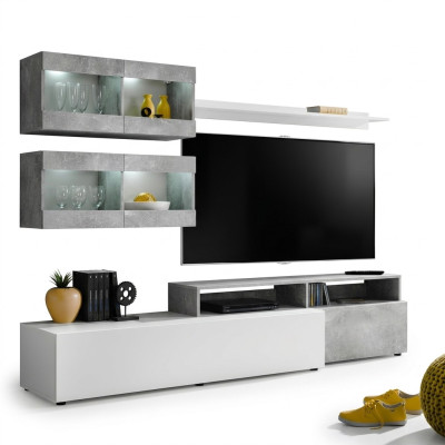 Mur de salon gris luxe moderne meuble TV