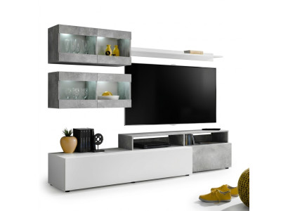 Mur de salon gris luxe moderne meuble TV