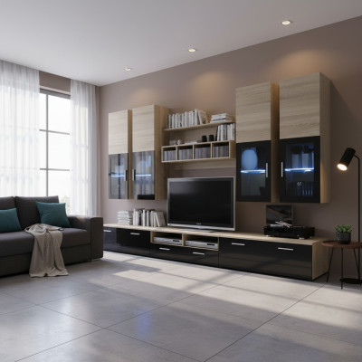 Salle de séjour Complète TV Lowboard Design Armoire murale Unité murale de luxe Ameublement neuf