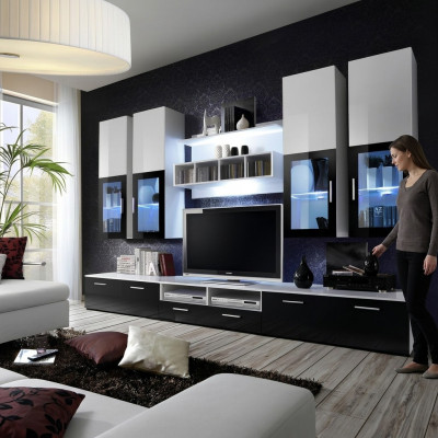 Unité murale design moderne étagères murales en bois Meuble TV bas complet Mobilier