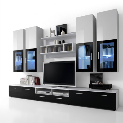 Unité murale design moderne étagères murales en bois Meuble TV bas complet Mobilier
