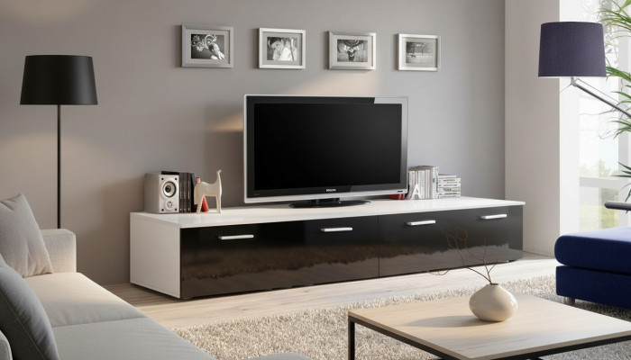 Meuble TV bas pour salon de luxe design moderne en bois.