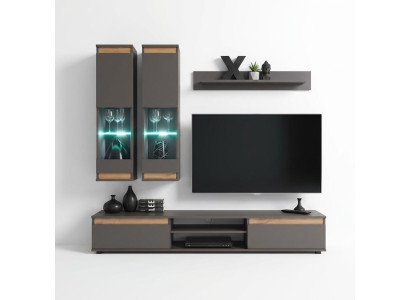 Unité murale de luxe avec support TV en bois, designeur de salon gris, meuble mural de rangement.