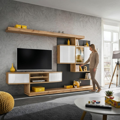Unité murale Braun Ameublement Luxueux Salon de designer Meuble TV Table basse Mobilier neuf