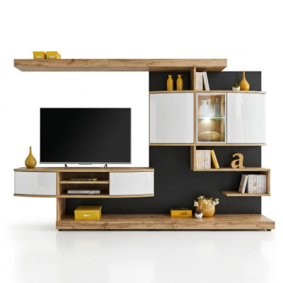 Unité murale Braun Ameublement Luxueux Salon de designer Meuble TV Table basse Mobilier neuf
