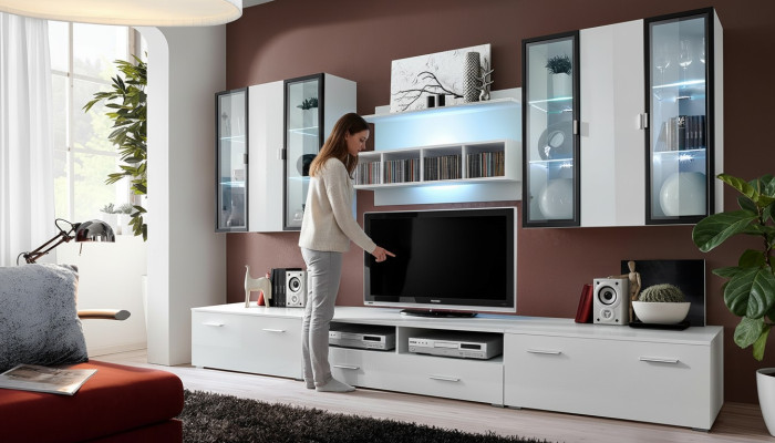 Unité murale Meuble TV Designer Meuble bas Mobilier de salon Bois Mobilier moderne