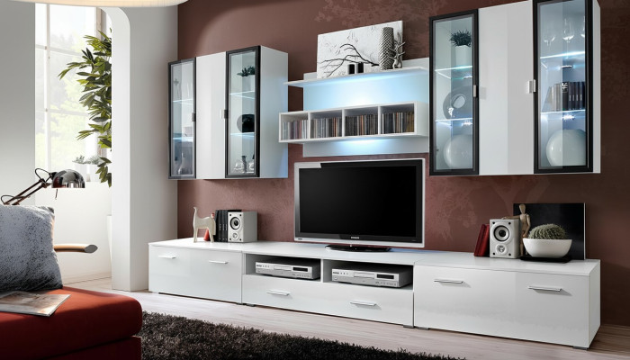 Unité murale Meuble TV Designer Meuble bas Mobilier de salon Bois Mobilier moderne
