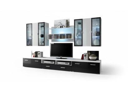 Unité murale de design moderne, meuble TV bas en bois, mobilier de salon, ameublement TV.