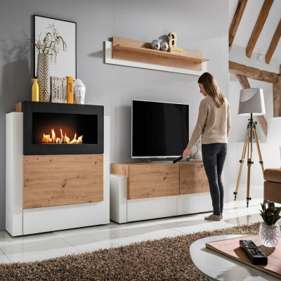 Designer White Wall unit Luxury Chest of drawers with Kamin Furnishings Living room furniture - Unité murale blanche de designer Luxueuse commode avec ameublement de cheminée Mobilier de salon