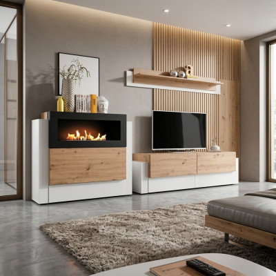 Designer White Wall unit Luxury Chest of drawers with Kamin Furnishings Living room furniture - Unité murale blanche de designer Luxueuse commode avec ameublement de cheminée Mobilier de salon