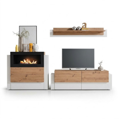 Designer White Wall unit Luxury Chest of drawers with Kamin Furnishings Living room furniture - Unité murale blanche de designer Luxueuse commode avec ameublement de cheminée Mobilier de salon