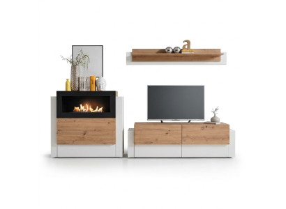 Designer White Wall unit Luxury Chest of drawers with Kamin Furnishings Living room furniture - Unité murale blanche de designer Luxueuse commode avec ameublement de cheminée Mobilier de salon