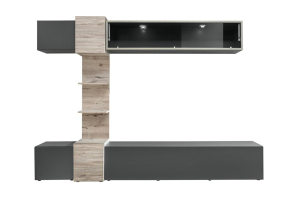 Ensemble mural moderne design pour salon avec étagères grises et support TV