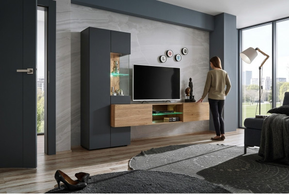 Ensemble mural complet gris de luxe Étagère design Salon Mobilier neuf