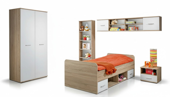 Ensemble complet de chambre d'enfants Table de chevet Lit designer Armoire moderne Mobilier