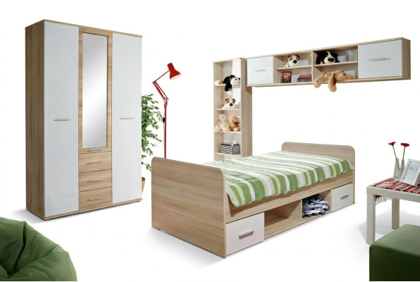 Chambre d'enfants Ensemble Lit Table de chevet Armoire de designer Mobilier moderne 4 pièces