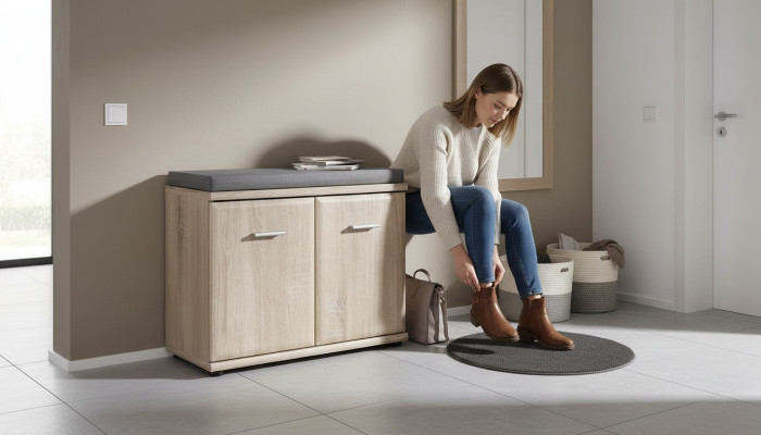 Armoire à chaussures Meuble en bois Porte-chaussures Gris Meuble design de luxe Moderne