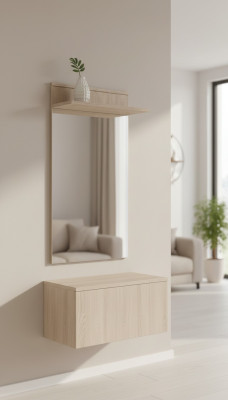 Portant à vêtements de luxe avec miroir pour le couloir, patère en bois, design d'ameublement