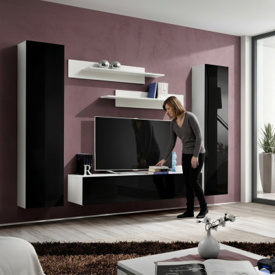 Meuble de salon moderne en bois avec étagères murales et support pour TV