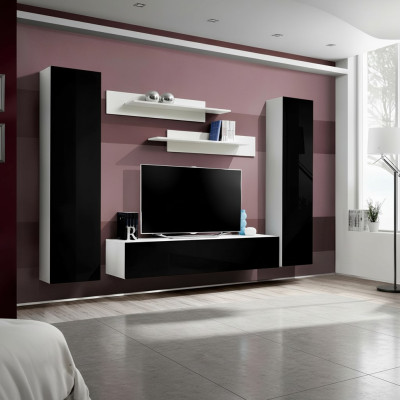 Meuble de salon moderne en bois avec étagères murales et support pour TV