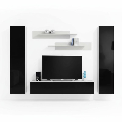 Meuble de salon moderne en bois avec étagères murales et support pour TV