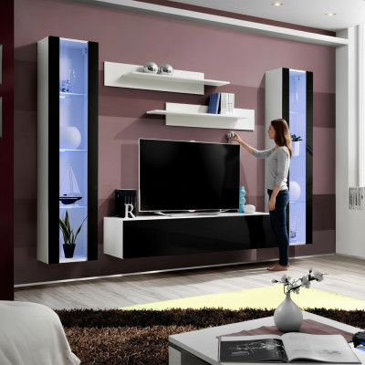 Ensemble de salon de luxe 5 pz. vitrine suspendue moderne support de TV noir
