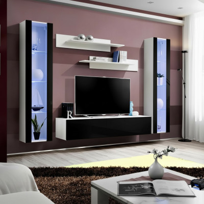 Ensemble de salon de luxe 5 pz. vitrine suspendue moderne support de TV noir