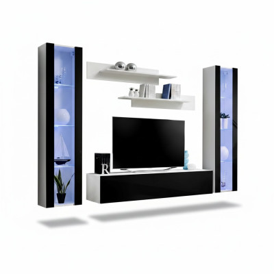 Ensemble de salon de luxe 5 pz. vitrine suspendue moderne support de TV noir